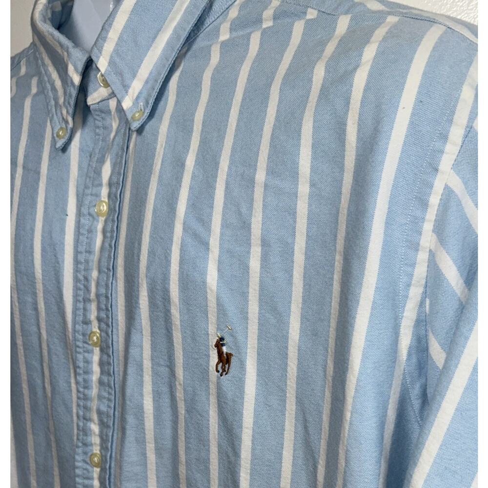 Vtg Ralph Lauren Men Shirt XXL Blue Striped Button Up Pony S/S Cotton Classic